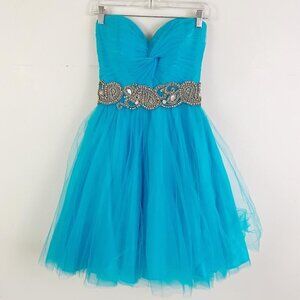 JOVANI blue strapless fit and flare mini dress, prom dress!